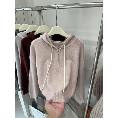 半拉鍊連帽毛衣女秋冬2025新款韓版高級感顯瘦羊毛針織衫長袖上衣