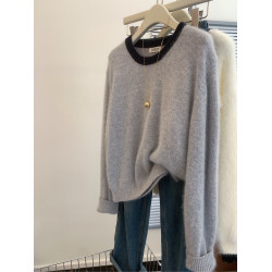 馬海毛短款套頭圓領毛衣女秋冬秋季慵懶風軟糯內搭打底針織衫上衣