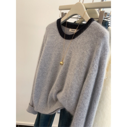 馬海毛短款套頭圓領毛衣女秋冬秋季慵懶風軟糯內搭打底針織衫上衣 馬海毛短款套頭圓領毛衣女秋冬秋季慵懶風軟糯內搭打底針織衫上衣