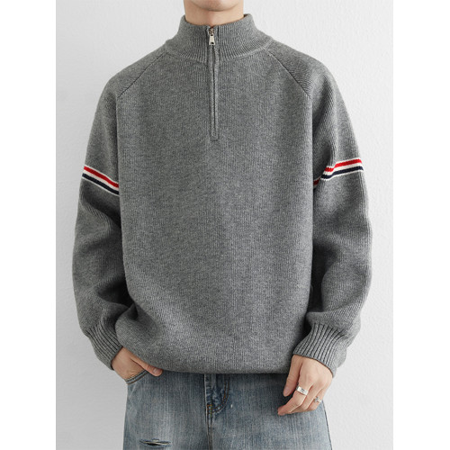 半高領拉鍊毛衣男款秋冬2025新款潮流中領針織衫男士立領寬松線衣