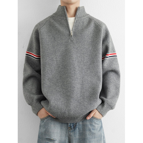 半高領拉鍊毛衣男款秋冬2025新款潮流中領針織衫男士立領寬松線衣