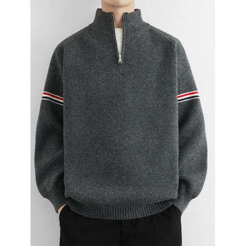 半高領拉鍊毛衣男款秋冬2025新款潮流中領針織衫男士立領寬松線衣