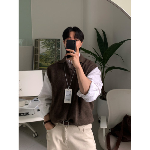 SSUMENAM「老錢風 Polo領」針織背心男秋季韓系設計感毛衣馬甲