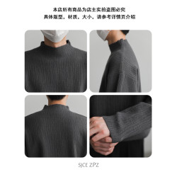ZPZ肌理感半高領打底衫套頭毛衣 男秋冬季內搭上衣長袖中領針織衫
