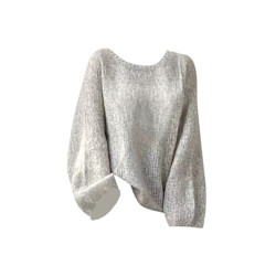 灰色圓領套頭軟糯馬海毛毛衣女秋冬加厚慵懶風寬松露肩針織衫上衣