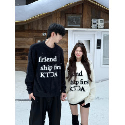 美式高街馬海毛套頭毛衣男女情侶裝秋冬季寬松慵懶風軟糯針織衫潮