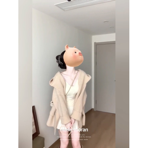 韓系復古慵懶風寬松連帽針織開衫保暖溫柔風氣質毛衣厚外套上衣女