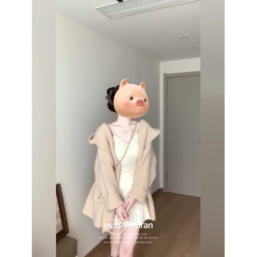 韓系復古慵懶風寬松連帽針織開衫保暖溫柔風氣質毛衣厚外套上衣女