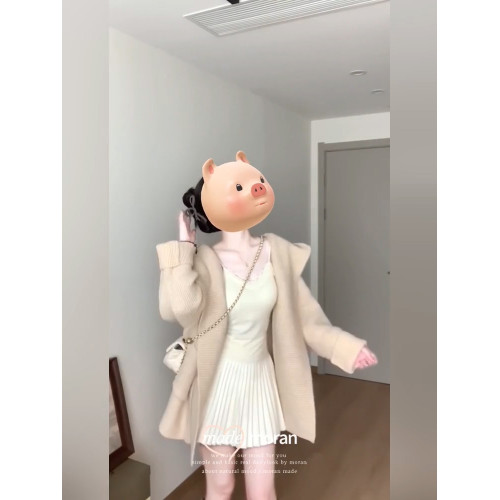 韓系復古慵懶風寬松連帽針織開衫保暖溫柔風氣質毛衣厚外套上衣女