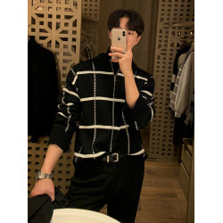 MRCYC繙領格子毛衣男秋季韓系寬鬆潮流高級感復古針織衫上衣外套