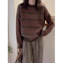 大碼胖mm復古減齡條紋針織衫女秋季新款顯瘦慵懶風軟糯毛衣打底衫