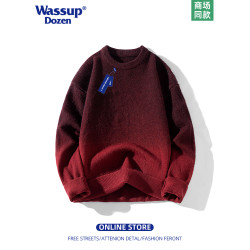 WASSUP DOZEN2025新款冬季男士毛衣漸變色圓領潮牌針織休閒打底衫