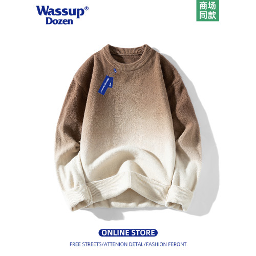 WASSUP DOZEN2025新款冬季男士毛衣漸變色圓領潮牌針織休閒打底衫