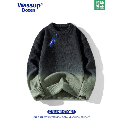 WASSUP DOZEN2025新款冬季男士毛衣漸變色圓領潮牌針織休閒打底衫
