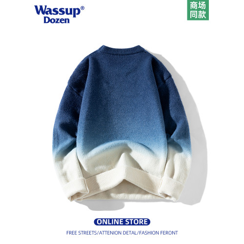 WASSUP DOZEN2025新款冬季男士毛衣漸變色圓領潮牌針織休閒打底衫