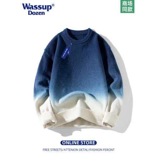 WASSUP DOZEN2025新款冬季男士毛衣漸變色圓領潮牌針織休閒打底衫