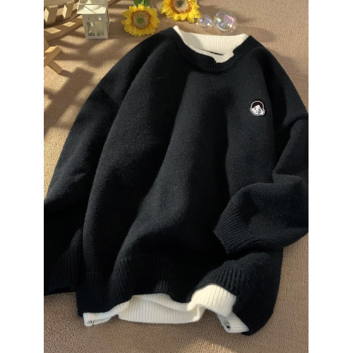 @港仔文藝男 日系假兩件毛衣男秋冬男生針織衫冬季男款內搭毛線衣