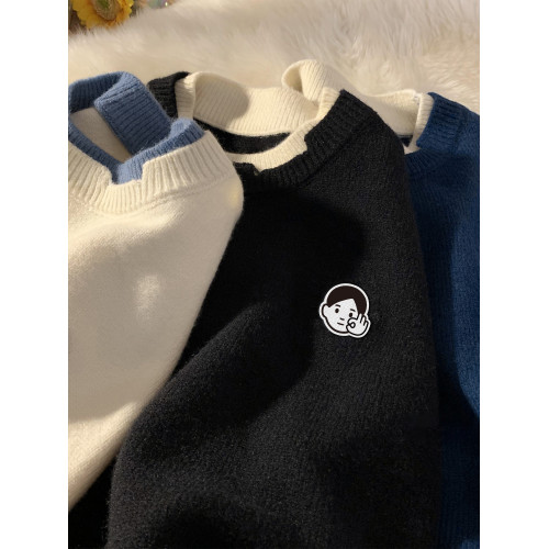 @港仔文藝男 日系假兩件毛衣男秋冬男生針織衫冬季男款內搭毛線衣