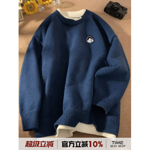 @港仔文藝男 日系假兩件毛衣男秋冬男生針織衫冬季男款內搭毛線衣