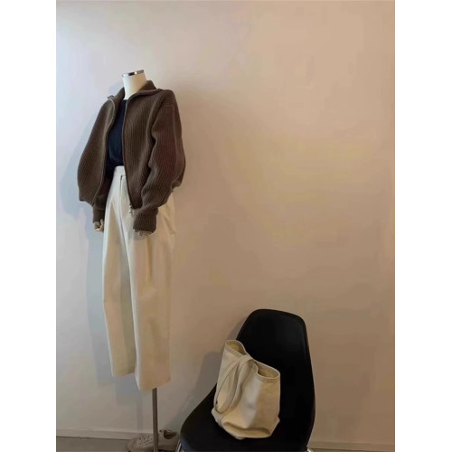 黑色春秋拉鍊高領針織毛衣女秋冬寬松軟糯高級感加厚羊毛開衫外套