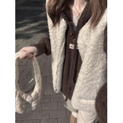 高級感咖色連帽毛衣女冬季慵懶風美拉德穿搭寬松外套針織衫上衣女