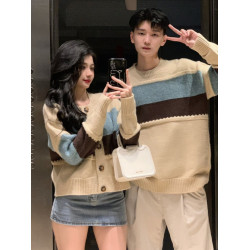 情侶裝秋冬2023新款毛衣男女韓版寬松法式針織衫一長一短外套潮牌