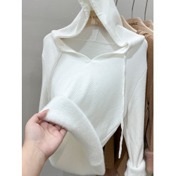 水貂毛加絨加厚v領毛衣女秋冬2025新款針織衫連帽衛衣上衣打底衫