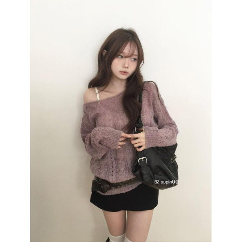 2025早秋韓系清冷感休閒百搭秋冬復古寬松麻花紋長袖針織衫毛衣女