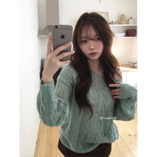 2025早秋韓系清冷感休閒百搭秋冬復古寬松麻花紋長袖針織衫毛衣女