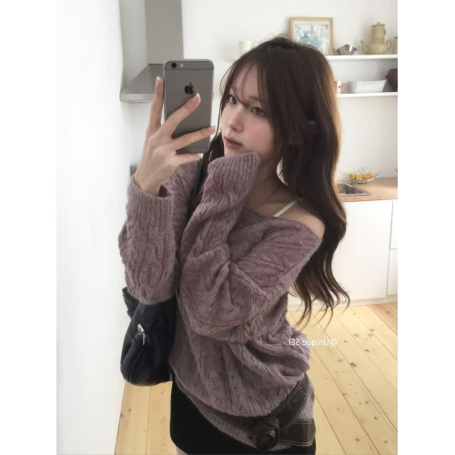 2025早秋韓系清冷感休閒百搭秋冬復古寬松麻花紋長袖針織衫毛衣女