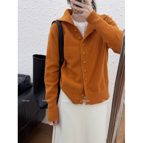 Mmao軟糯單排釦高領毛衣女冬季新款翻領針織開衫內搭上衣寬松加厚