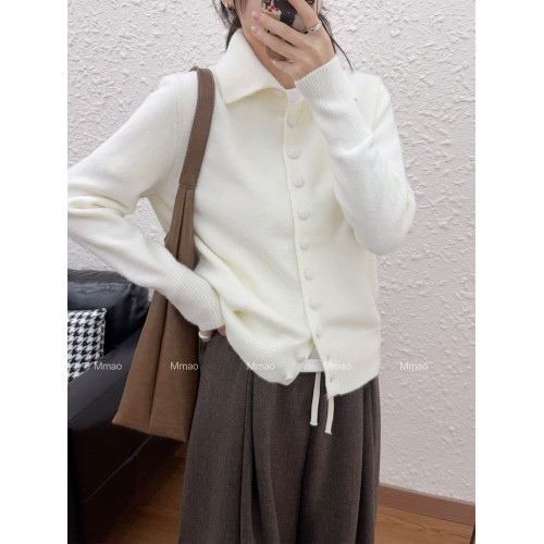 Mmao軟糯單排釦高領毛衣女冬季新款翻領針織開衫內搭上衣寬松加厚