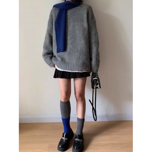 美式oversize灰色高級慵懶風毛衣女小衆設計感秋冬加厚針織衫外套 美式oversize灰色高級慵懶風毛衣女小衆設計感秋冬加厚針織衫外套