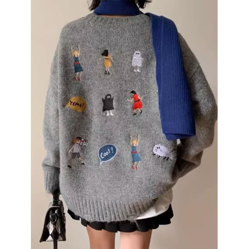 美式oversize灰色高級慵懶風毛衣女小衆設計感秋冬加厚針織衫外套 美式oversize灰色高級慵懶風毛衣女小衆設計感秋冬加厚針織衫外套