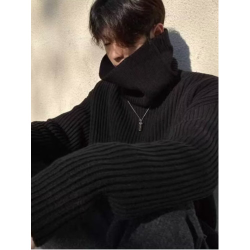 黑色高領毛衣男秋冬季日系慵懶寬松加厚內搭打底針織衫痞帥高級感 黑色高領毛衣男秋冬季日系慵懶寬松加厚內搭打底針織衫痞帥高級感