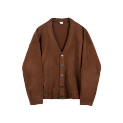 MRCYC老錢風針織衫男寬松大毛衣V領單排釦純色針織毛衣開衫外套男