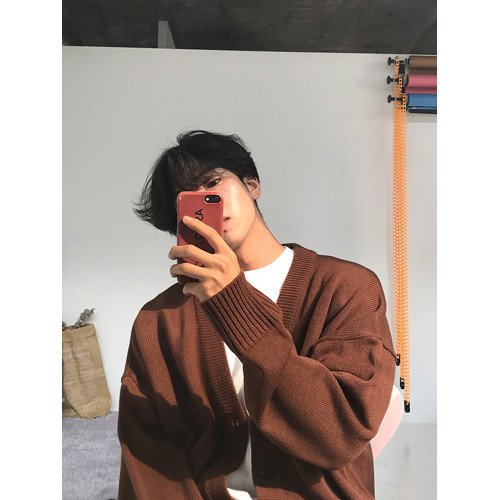 MRCYC老錢風針織衫男寬松大毛衣V領單排釦純色針織毛衣開衫外套男 MRCYC老錢風針織衫男寬松大毛衣V領單排釦純色針織毛衣開衫外套男