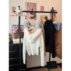 kumikumi設計感純色氣質連帽長袖毛衣開衫女冬季修身顯瘦百搭上衣