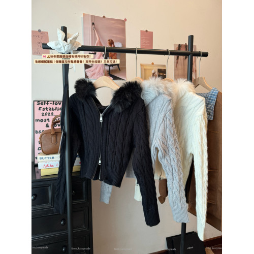 kumikumi設計感純色氣質連帽長袖毛衣開衫女冬季修身顯瘦百搭上衣