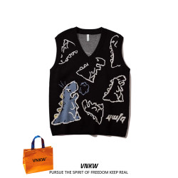 bf學院風提花針織衫背心套頭男潮牌寬松休閒百搭寬松情侶毛衣馬甲