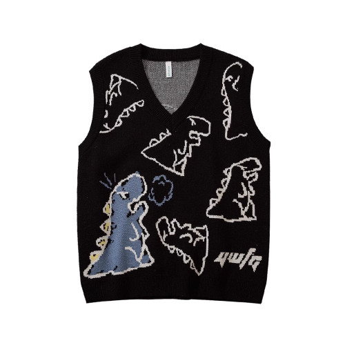 bf學院風提花針織衫背心套頭男潮牌寬松休閒百搭寬松情侶毛衣馬甲 bf學院風提花針織衫背心套頭男潮牌寬松休閒百搭寬松情侶毛衣馬甲