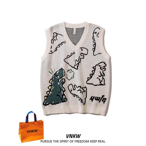 bf學院風提花針織衫背心套頭男潮牌寬松休閒百搭寬松情侶毛衣馬甲 bf學院風提花針織衫背心套頭男潮牌寬松休閒百搭寬松情侶毛衣馬甲