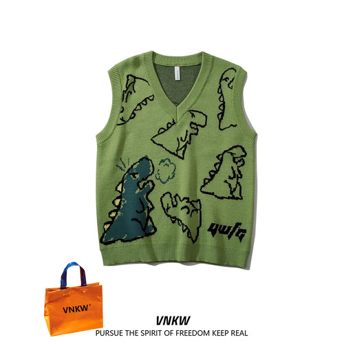 bf學院風提花針織衫背心套頭男潮牌寬松休閒百搭寬松情侶毛衣馬甲 bf學院風提花針織衫背心套頭男潮牌寬松休閒百搭寬松情侶毛衣馬甲