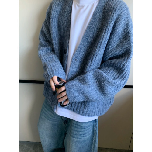 美式復古秋冬重磅混色短寬粗線針織開衫毛衣男休閒寬松外套 美式復古秋冬重磅混色短寬粗線針織開衫毛衣男休閒寬松外套