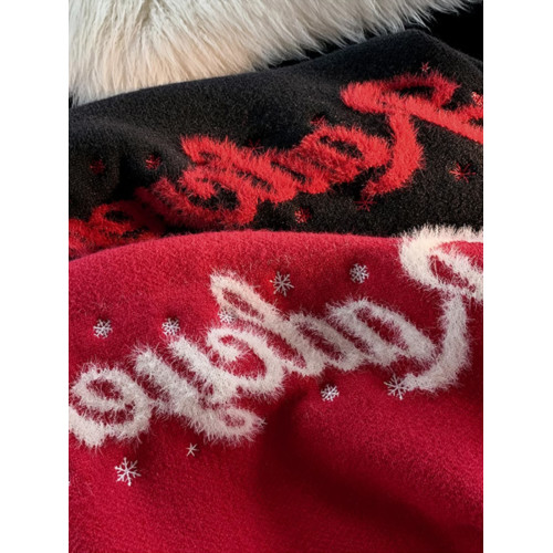 秋冬小衆chic日系oversize聖誕紅色毛衣男女寬松高級感情侶針織衫