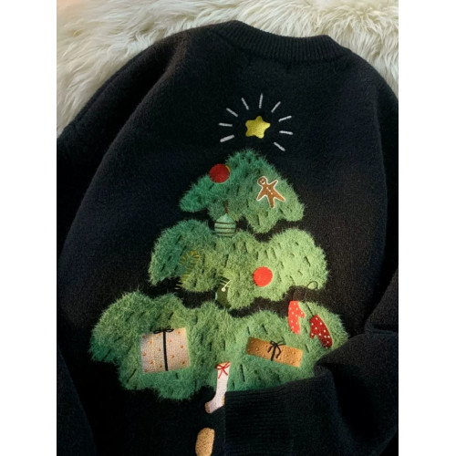 秋冬小衆chic日系oversize聖誕紅色毛衣男女寬松高級感情侶針織衫