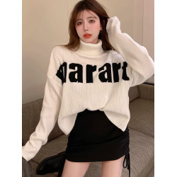 冬季高領保暖短款毛衣女2025新款寬松字母針織衫打底衫套頭上衣潮