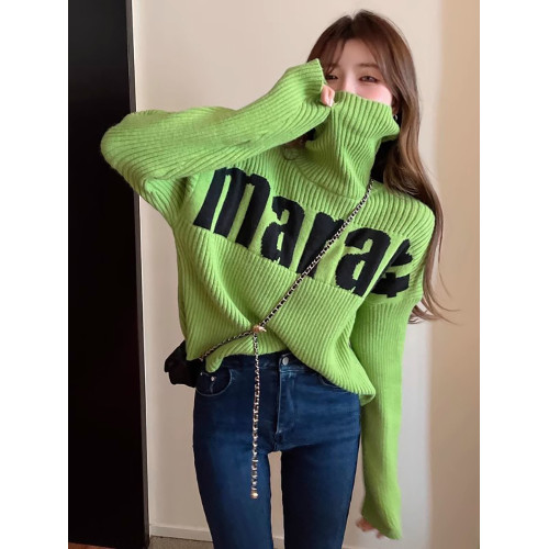 冬季高領保暖短款毛衣女2025新款寬松字母針織衫打底衫套頭上衣潮