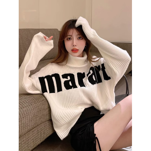 冬季高領保暖短款毛衣女2025新款寬松字母針織衫打底衫套頭上衣潮