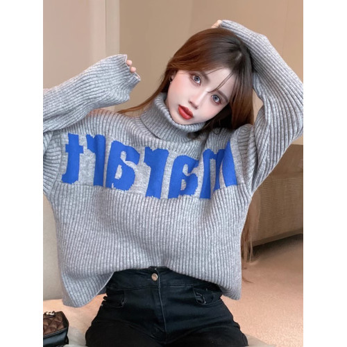 冬季高領保暖短款毛衣女2025新款寬松字母針織衫打底衫套頭上衣潮